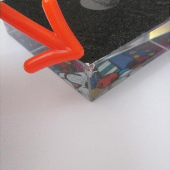 Britto Happy Cat Paperweight Remero Abstract Art Square Glass -Flaws- - Picture 7 of 7